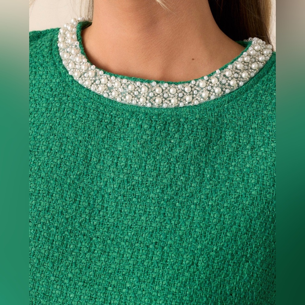Green Tweed Blouse with Pearl Detail - Picture 3 of 13